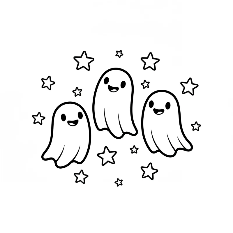Easy & Adorable Friendly Ghosts Halloween Coloring Page for Kids | ZenColoringNook