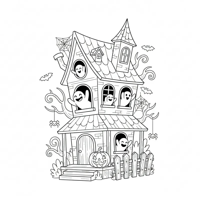 Easy & Adorable Haunted House Coloring Fun for Halloween | ZenColoringNook