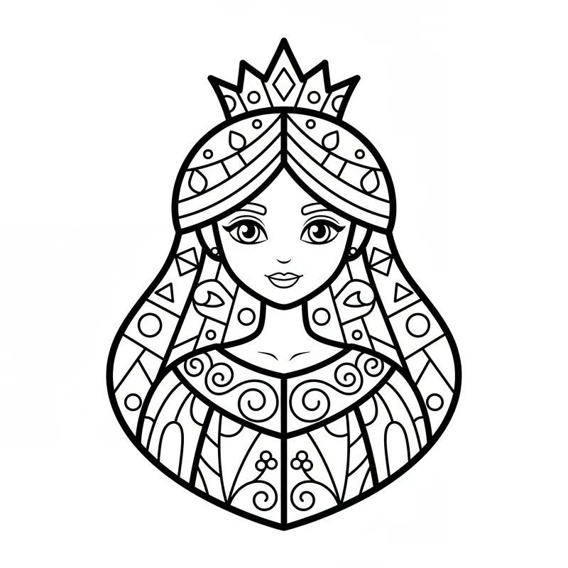Stained Glass Princess: A Geometric Coloring Masterpiece | ZenColoringNook