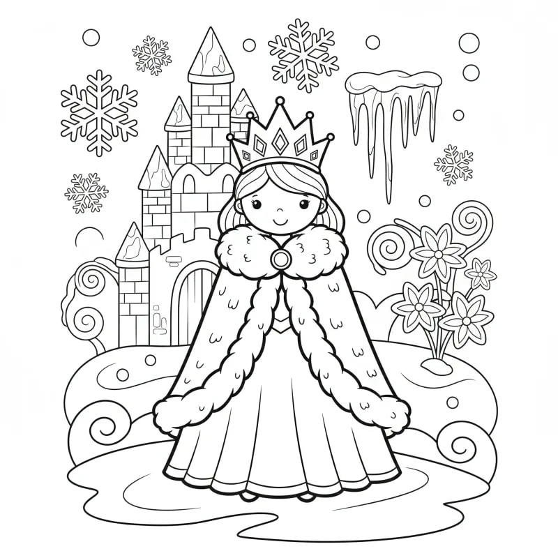 Enchanting Winter Princess Coloring Page | Free Download