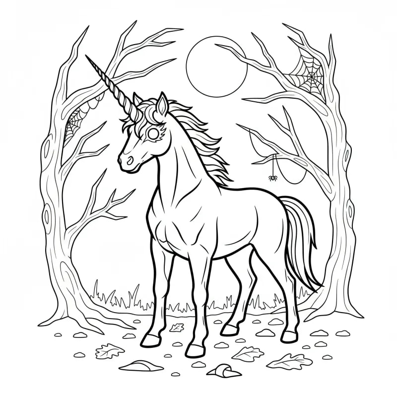 Dark Unicorn Nightmare Coloring Page for Advanced Colorists