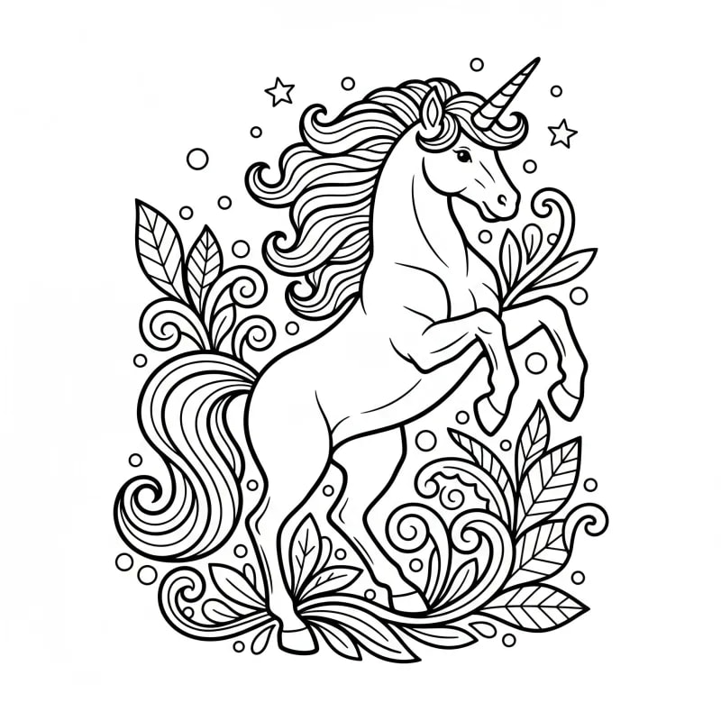 Majestic Rearing Unicorn Coloring Page