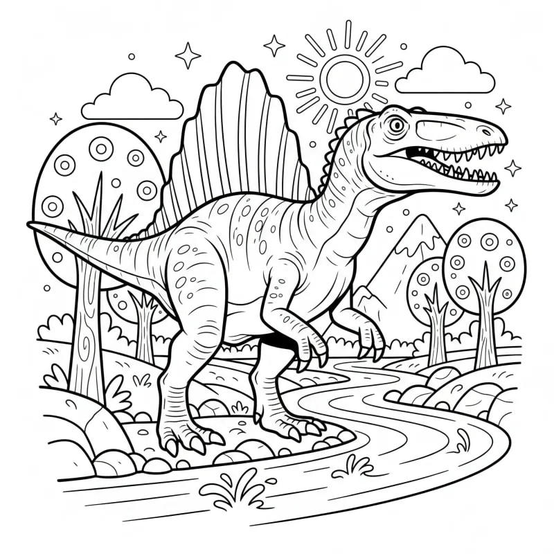 Fearsome Spinosaurus Dinosaur Hard Coloring Page | ZenColoringNook