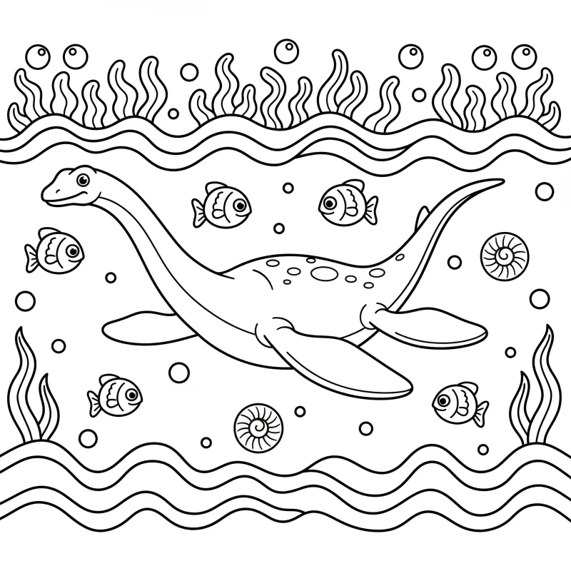 Dive into Prehistory: Color a Majestic Plesiosaur | Free Download