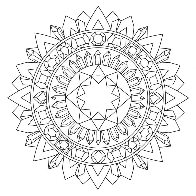 Sparkling Gemstone Mandala: Free Hard Coloring Page | ZenColoringNook
