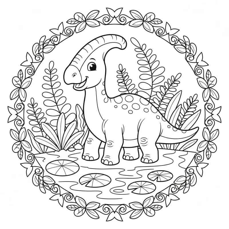 Color a Serene Parasaurolophus in a Prehistoric Swamp | Free Printable