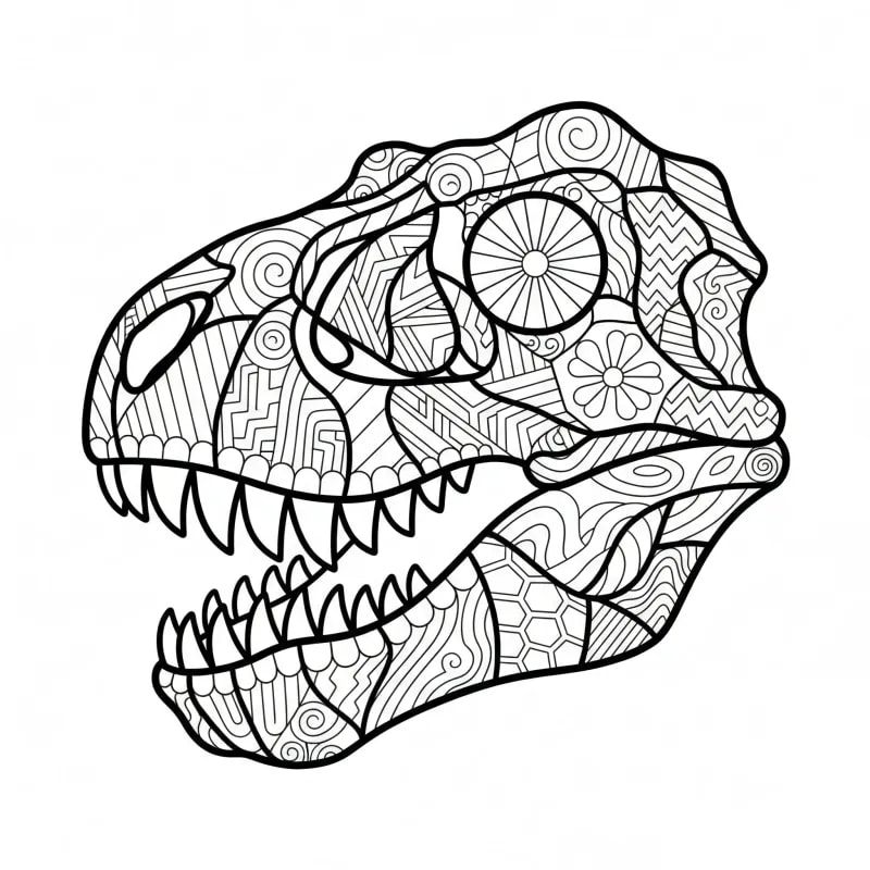 Stunning Stained Glass T-Rex Skull Coloring Page | ZenColoringNook
