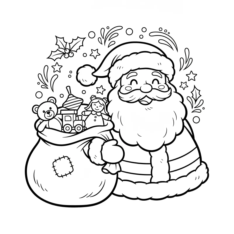 Easy Cute Santa Claus Coloring Page for Kids