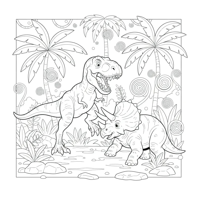 T-Rex vs Triceratops Epic Battle Hard Coloring Page