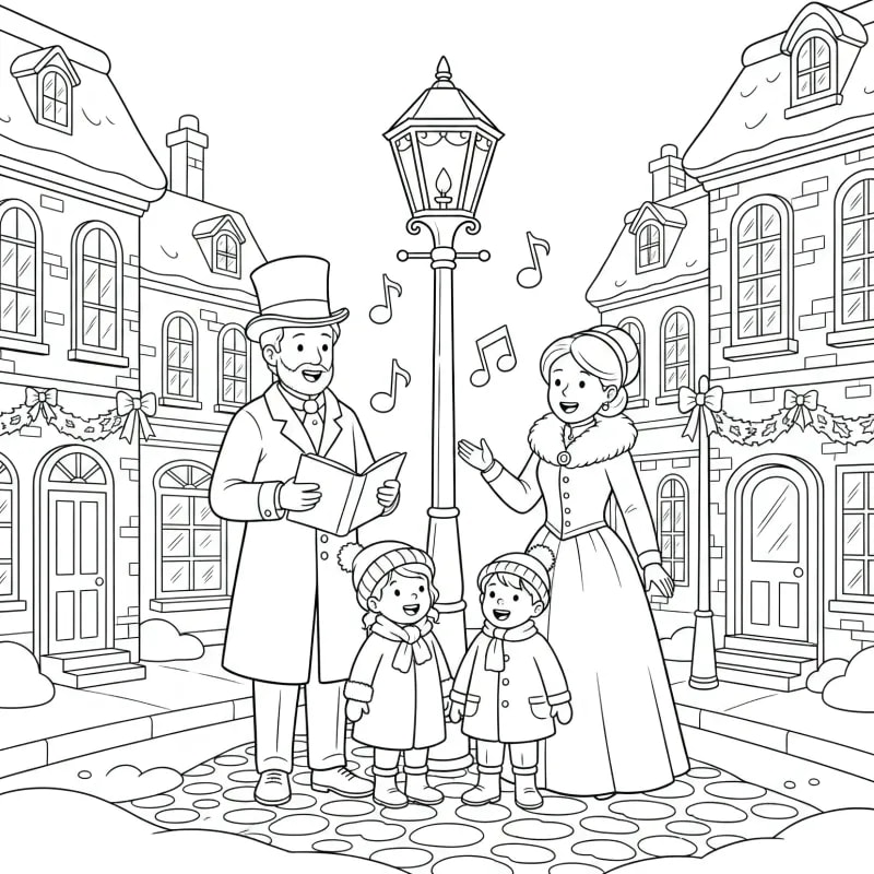 Free Printable Victorian Christmas Carolers Coloring Page | Nostalgic Holiday Fun