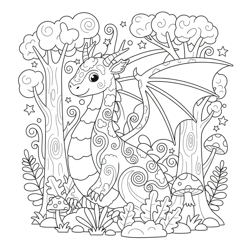 Hidden Forest Dragon Coloring Page | Free Printable Challenge