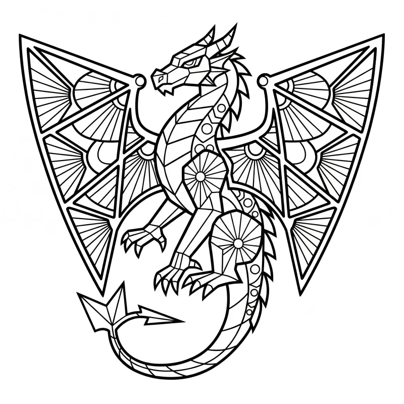 Art Deco Dragon: Free Printable Geometric Coloring Page for Adults