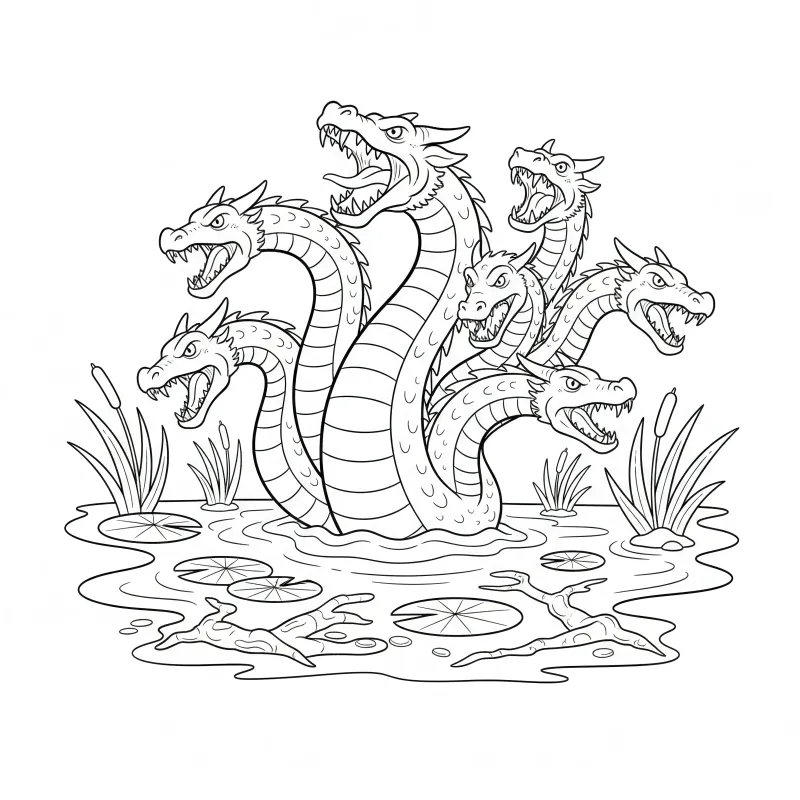 Epic Hydra Coloring Page: Free Printable for Advanced Monster Lovers