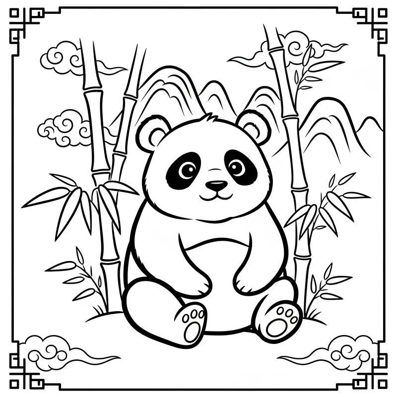 Ink Wash Panda Coloring Page | Chinese Art Style
