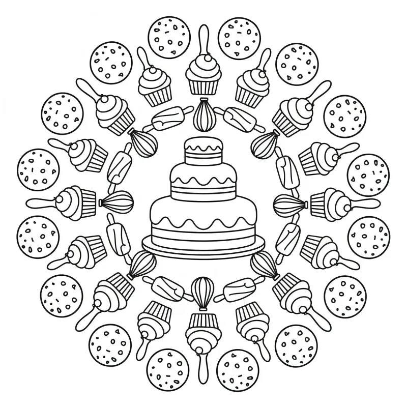Free Baker's Delight Mandala Coloring Page – Sweet Kitchen Fun!