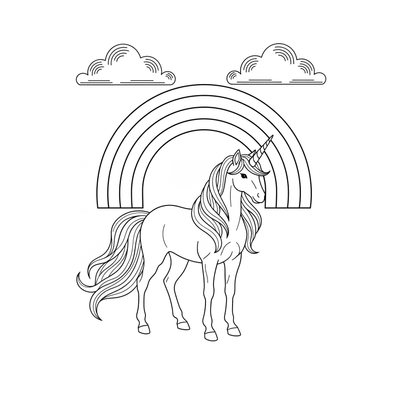 Easy Unicorn Under a Rainbow Coloring Page for Magical Fun | ZenColoringNook