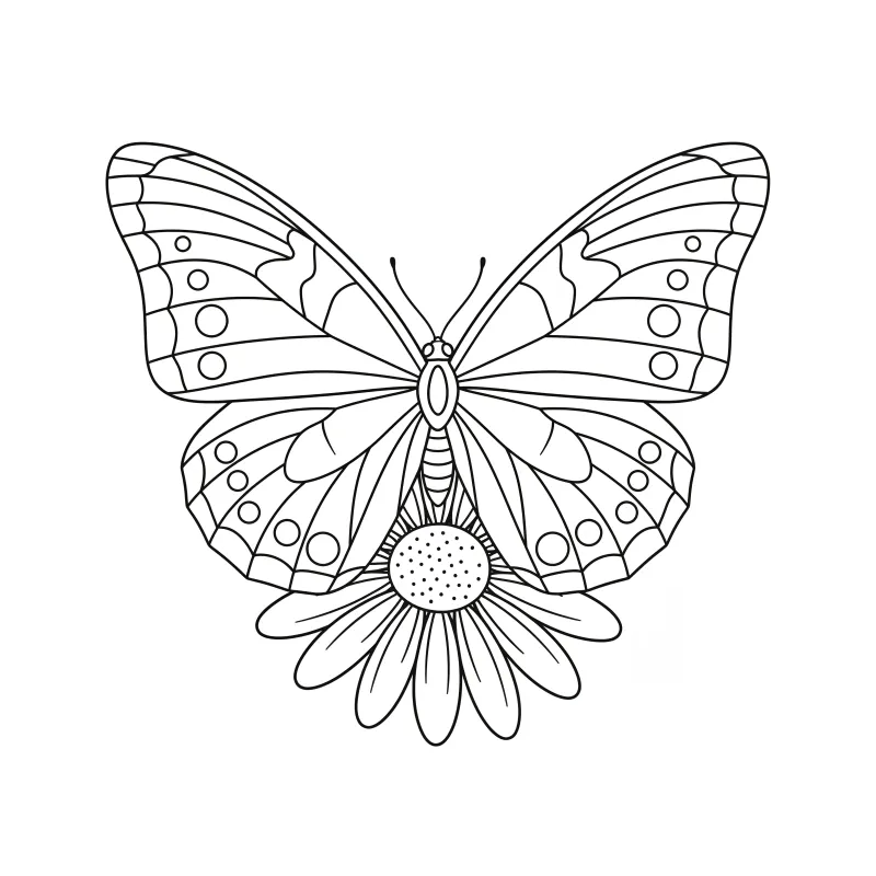 Easy Elegant Butterfly on Flower Coloring Page | ZenColoringNook