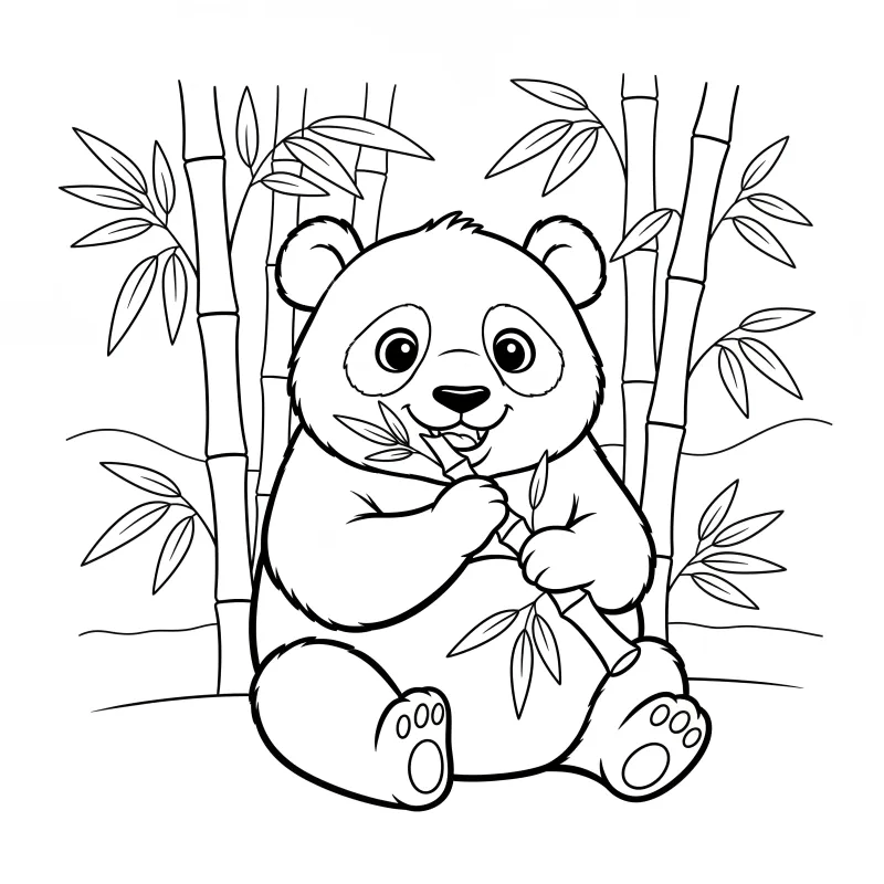 Easy Panda Eating Bamboo Coloring Page | ZenColoringNook