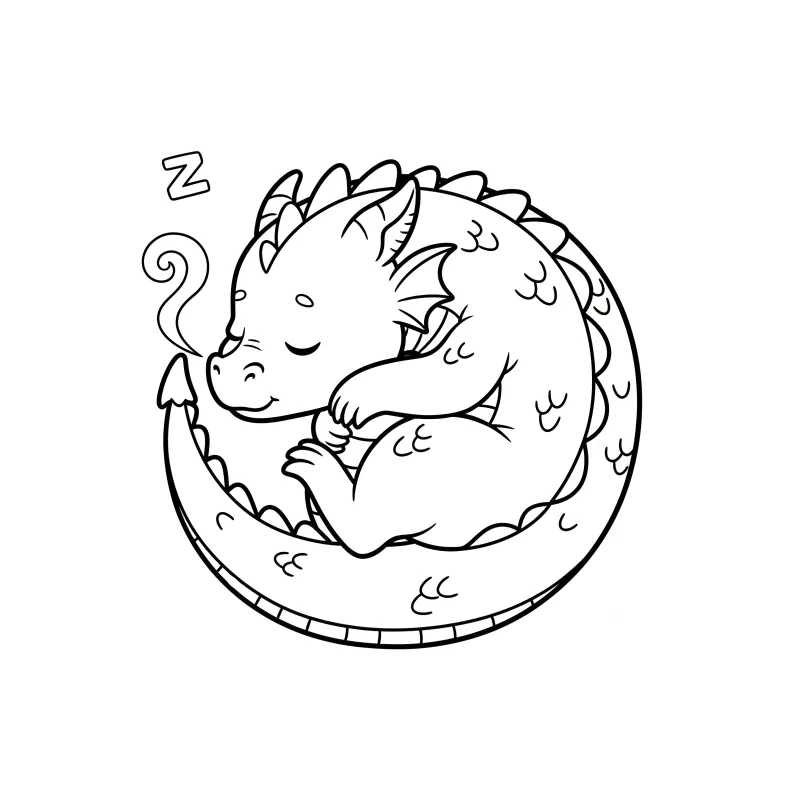 Easy Cute Sleeping Dragon Coloring Page | ZenColoringNook
