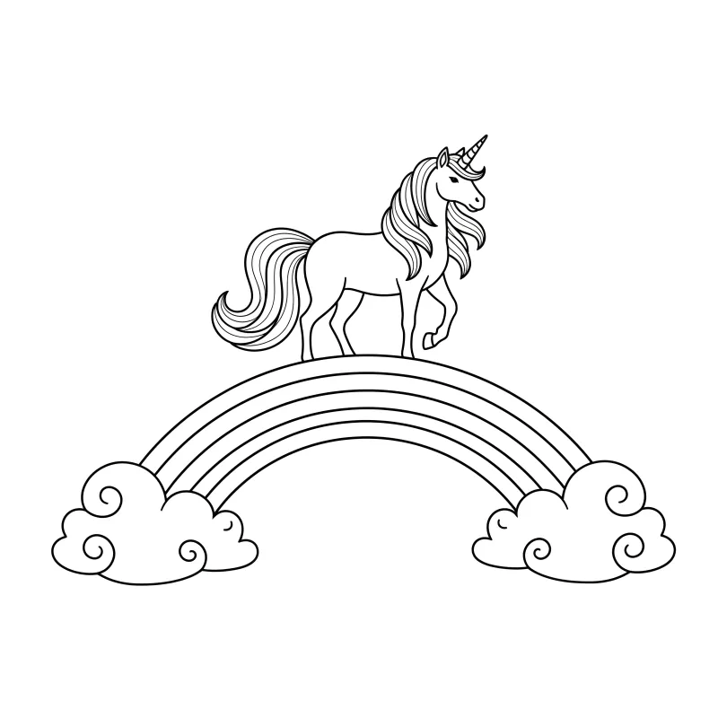 Free Easy Unicorn Coloring Page: Magical Rainbow Bridge Adventure