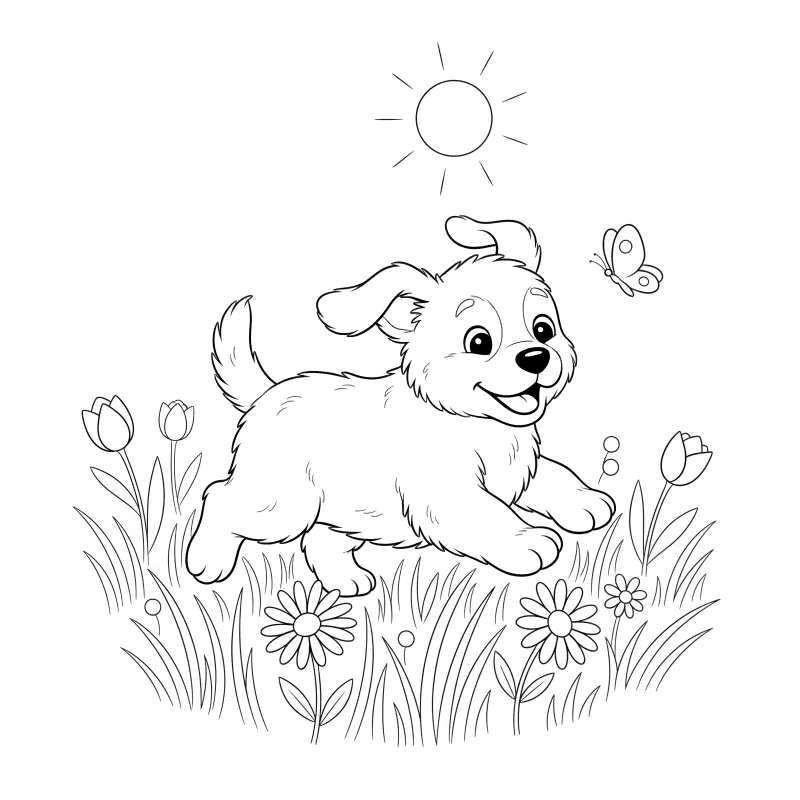 Joyful Puppy Chasing Butterfly Coloring Page - Free & Easy!