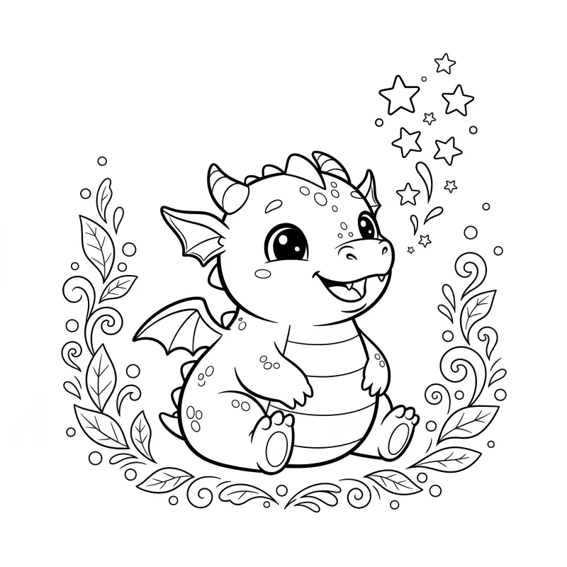 Cute Baby Dragon Breathing Sparks Coloring Page | ZenColoringNook