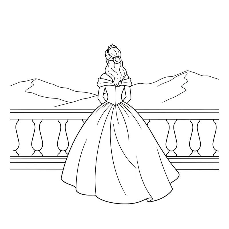Easy Princess on Balcony Coloring Page | Simple Royal Scene