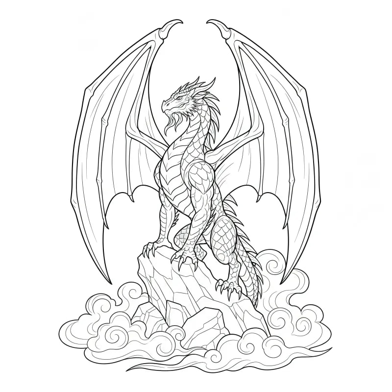Majestic Dragon in the Mist: Free Fantasy Coloring Page