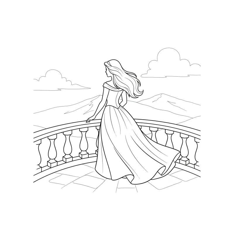 Easy Princess on Balcony Coloring Page | Free Printable