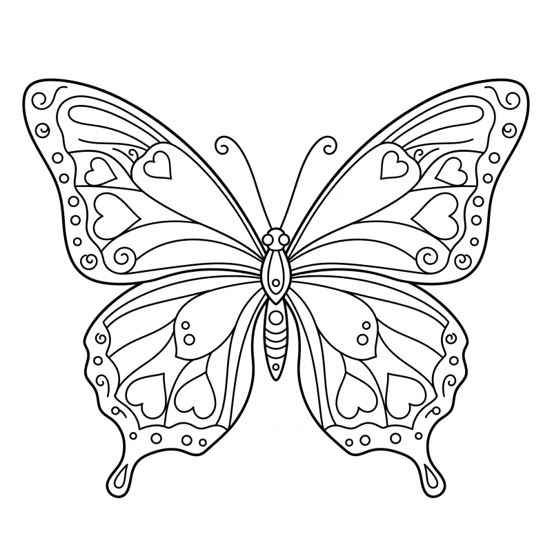 Easy Butterfly with Hearts: A Loving Coloring Page for Beginners