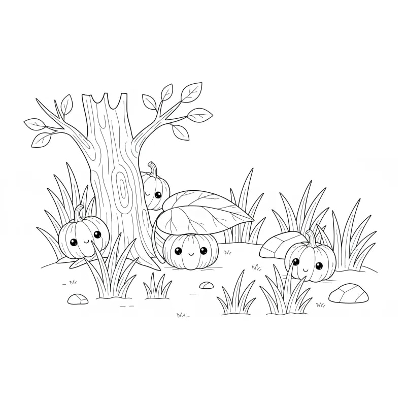 Easy & Cute Pumpkin Hide-and-Seek Coloring Page | Free Printable