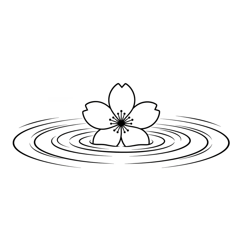 Simple Cherry Blossom on Water Coloring Page | Free & Easy Zen Printable