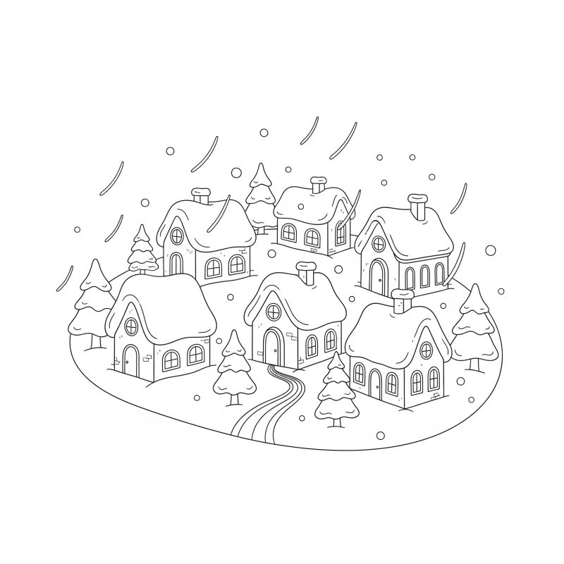 Cozy Christmas Village Coloring Page - Free Printable for a Peaceful Eve