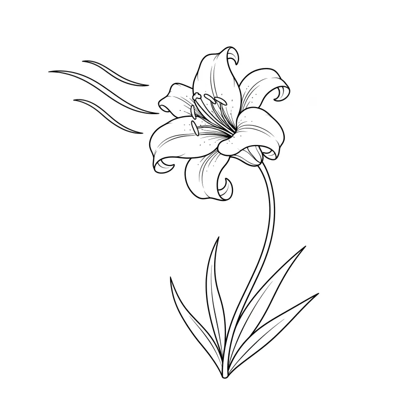 Elegant Lily Flower in Wind Coloring Page | Free Minimalist Printable