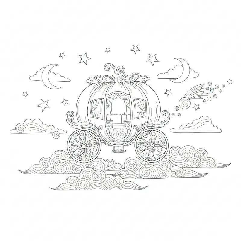 Magical Pumpkin Carriage Halloween Coloring Page | Free Zen Printable