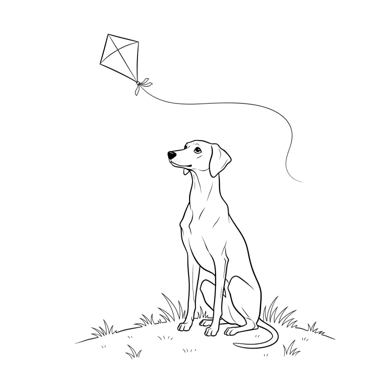 Curious Dog Watching Kite Coloring Page | Free Zen Printable