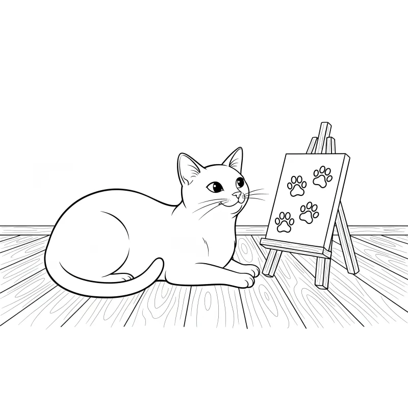 Cat 'The Artist' Paw Print Painting Coloring Page | Free Zen Printable