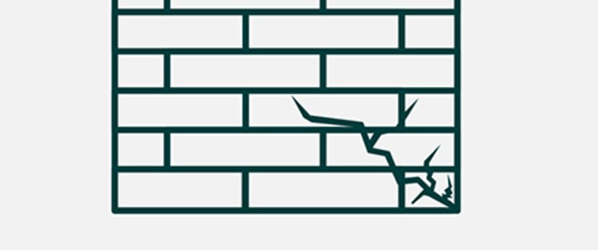 Illustration of a wall with crack in bottom right corner