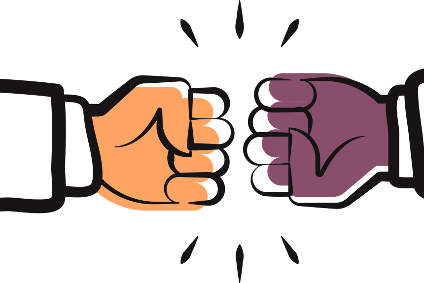 Illustration of two hands punching
