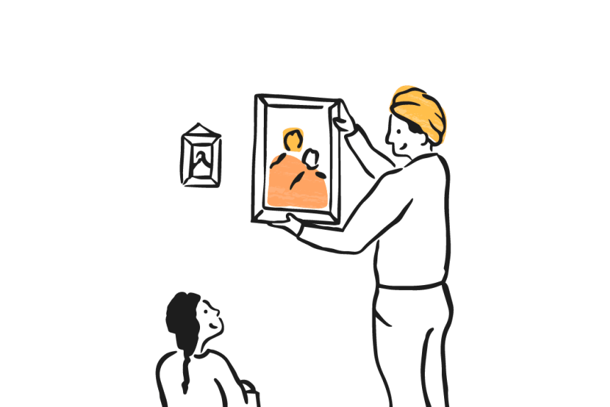 illustration of couple hanging painting