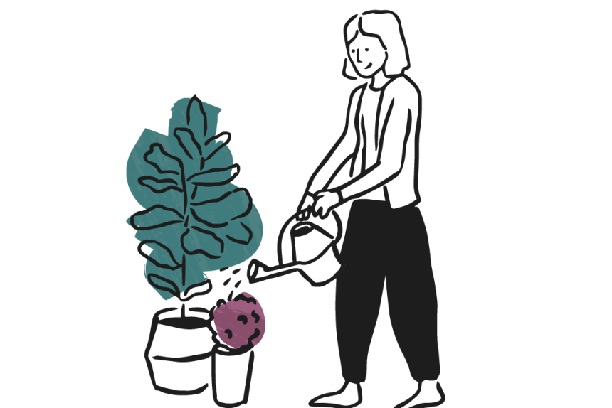 Illustration of woman watering plants