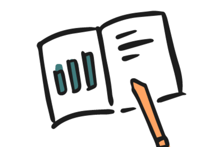 Drawing of a book with a pen