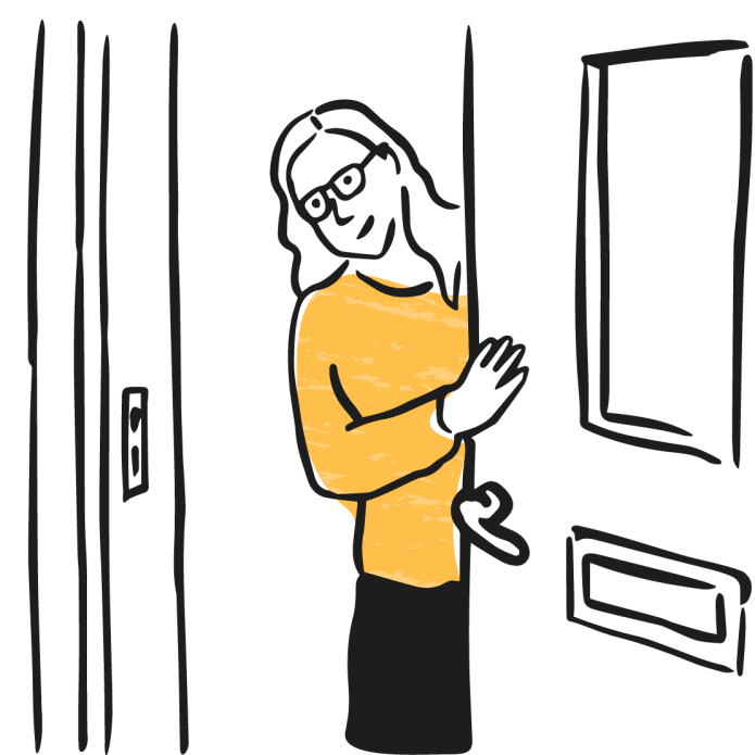 Illustration of lady opening front door to visitor