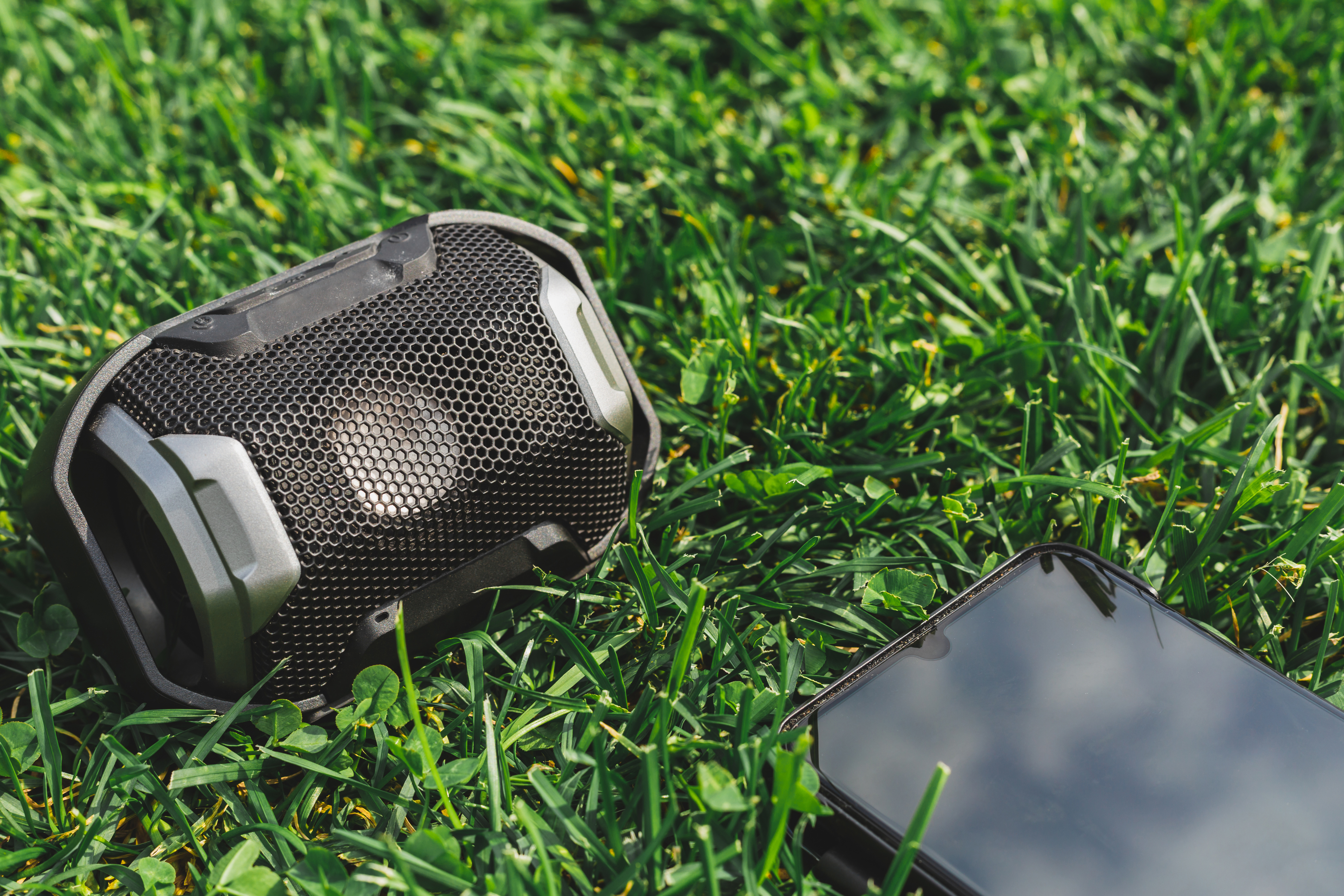 Speaker on grass