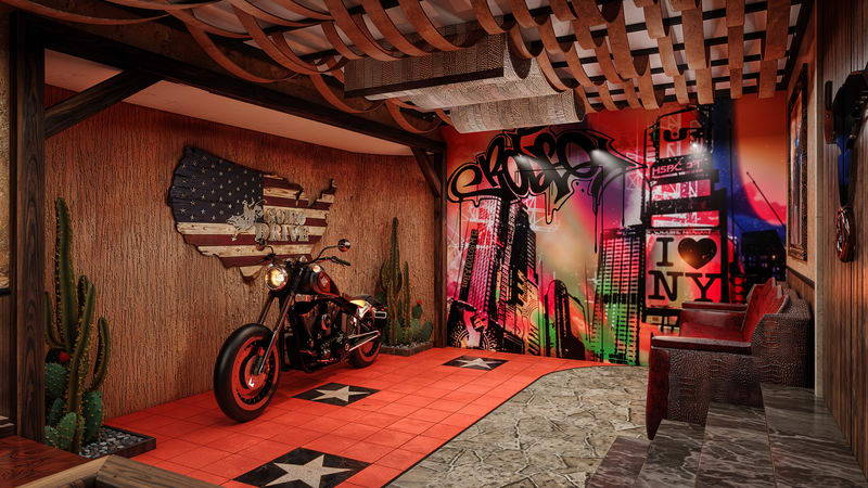NYC-Inspired 3D Interior Design: A Bold Fusion of Graffiti, Art & Modern Styling