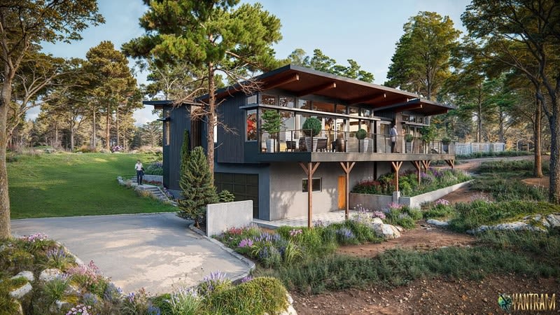 Stunning Hillside Home Exterior Design: Expert Building Rendering Services in Tokyo, Japan for Elevated Living Spaces