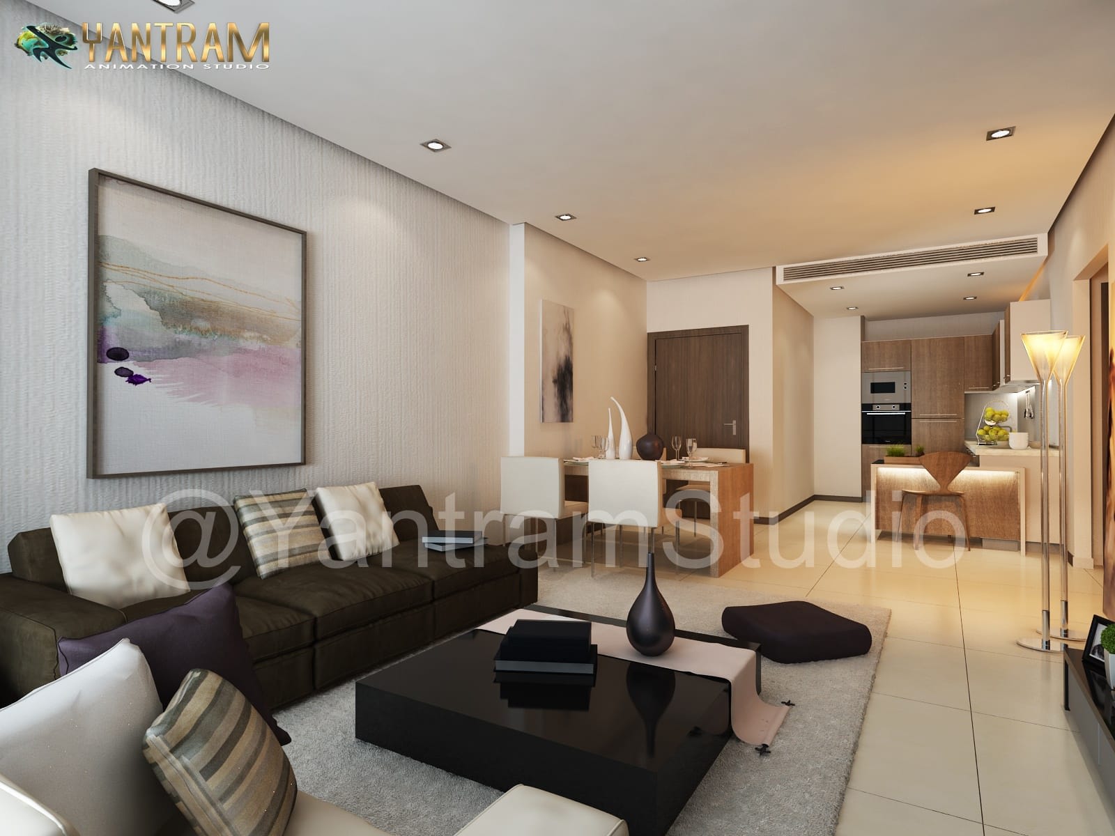 3d Interior Visualization Shows Beautiful Coastal Living Room in Houston, Texas