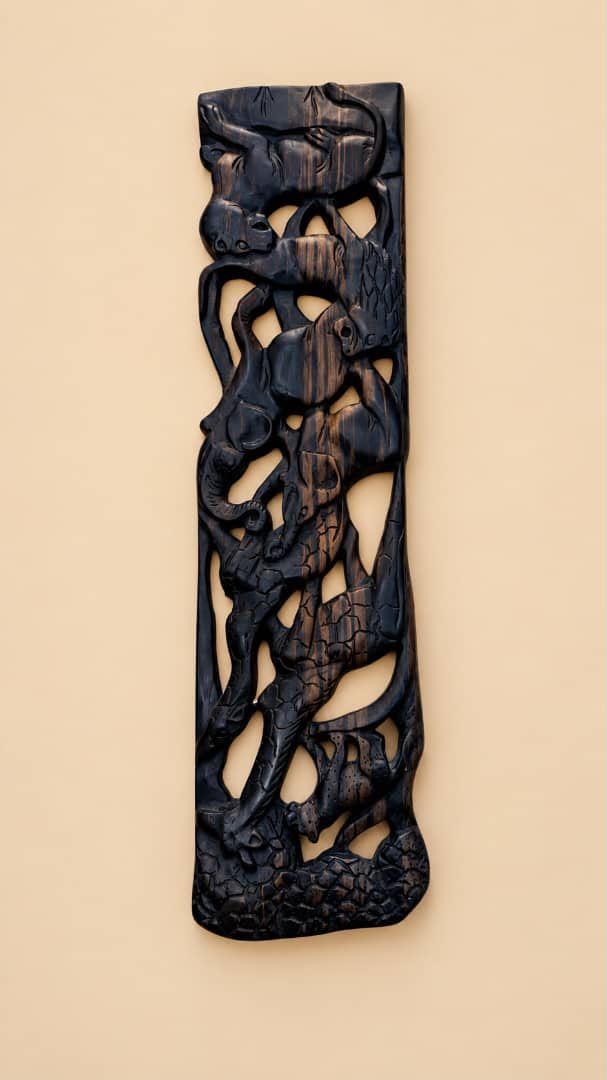 African Wildlife Carved Wall Panel