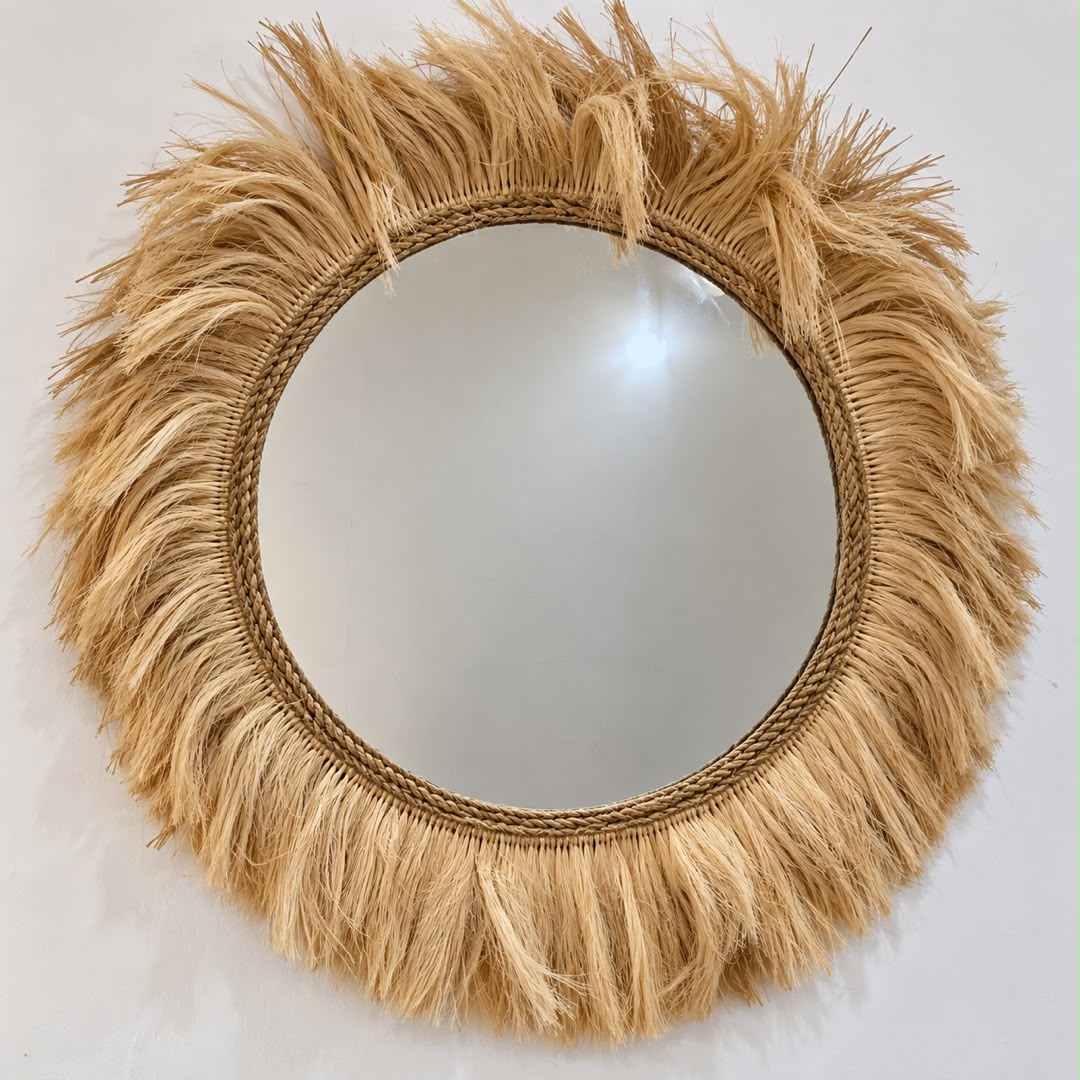 Circular Raffia Mirror