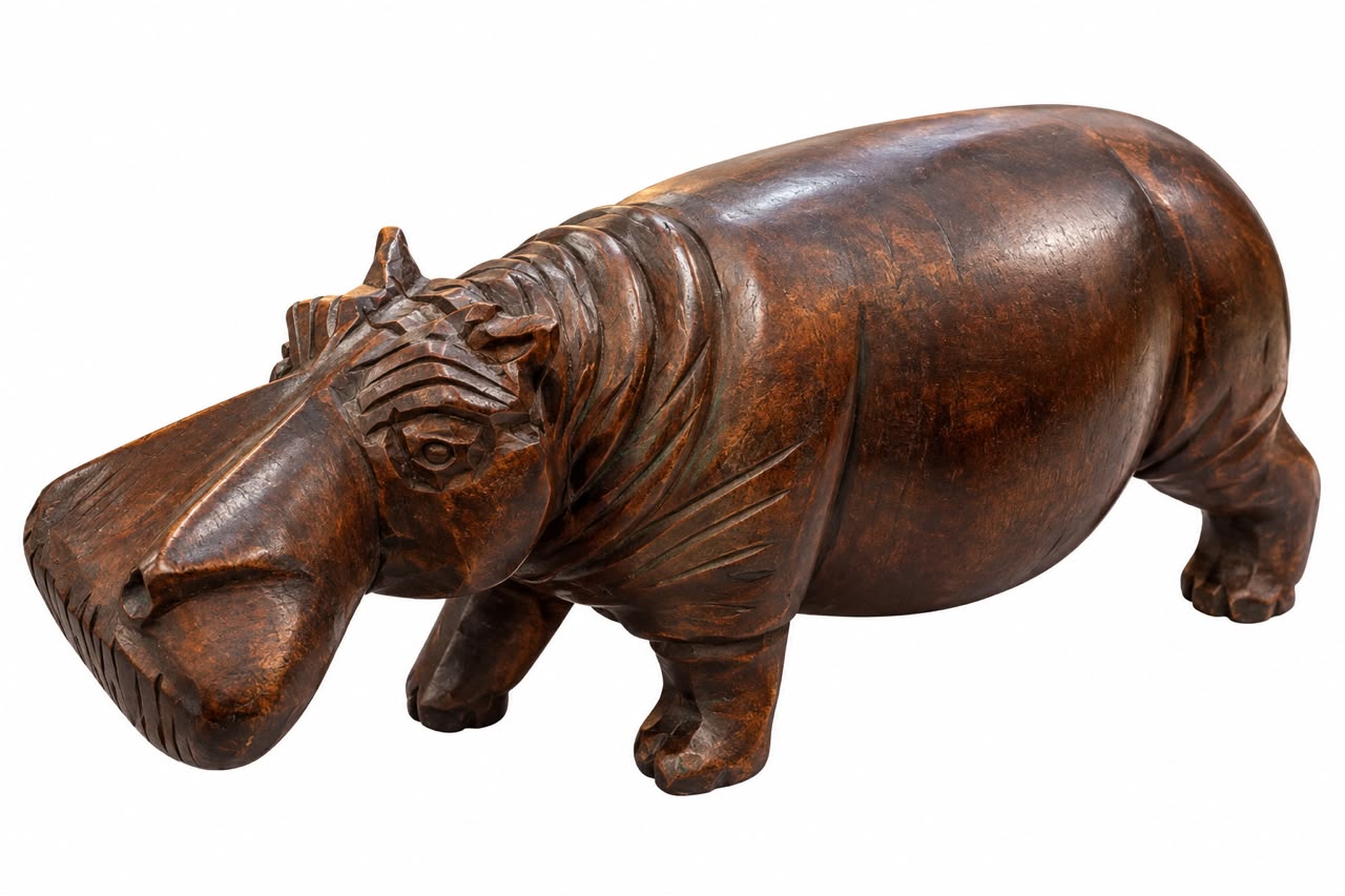 Wooden Hippopotamus Sculpture